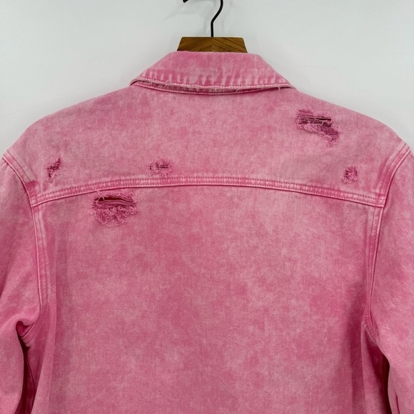 Retrofete Doreen Denim Button Down Shirt with Raw Hem in Vintage Pink Size XS - Picture 9 of 11
